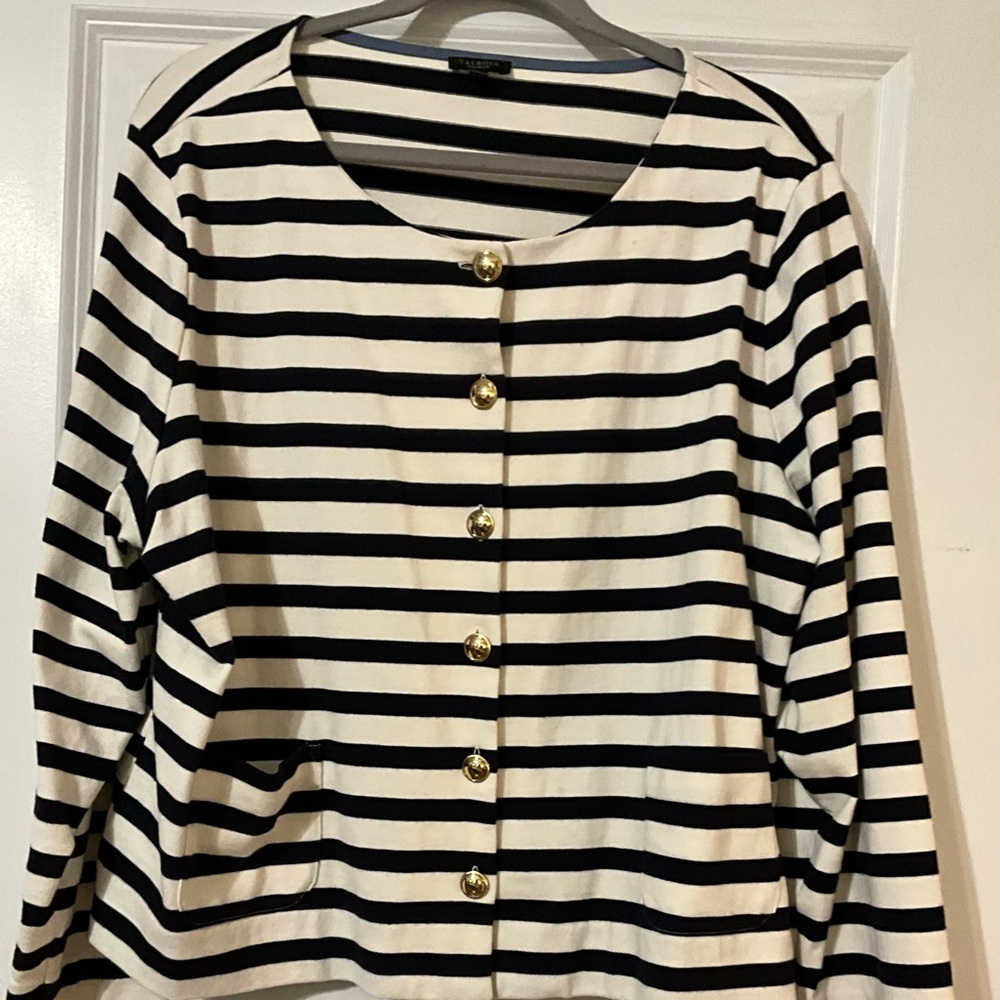 TALBOTS EUC 2WP navy/off white knit jacket/sweater